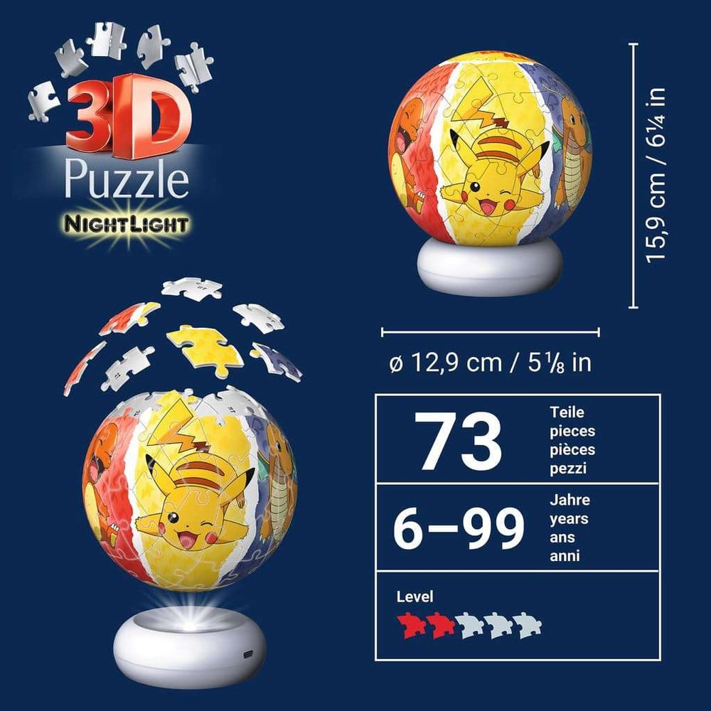 Pokémon 3D Puzzle Ball Luz de Noche (73 Piezas)