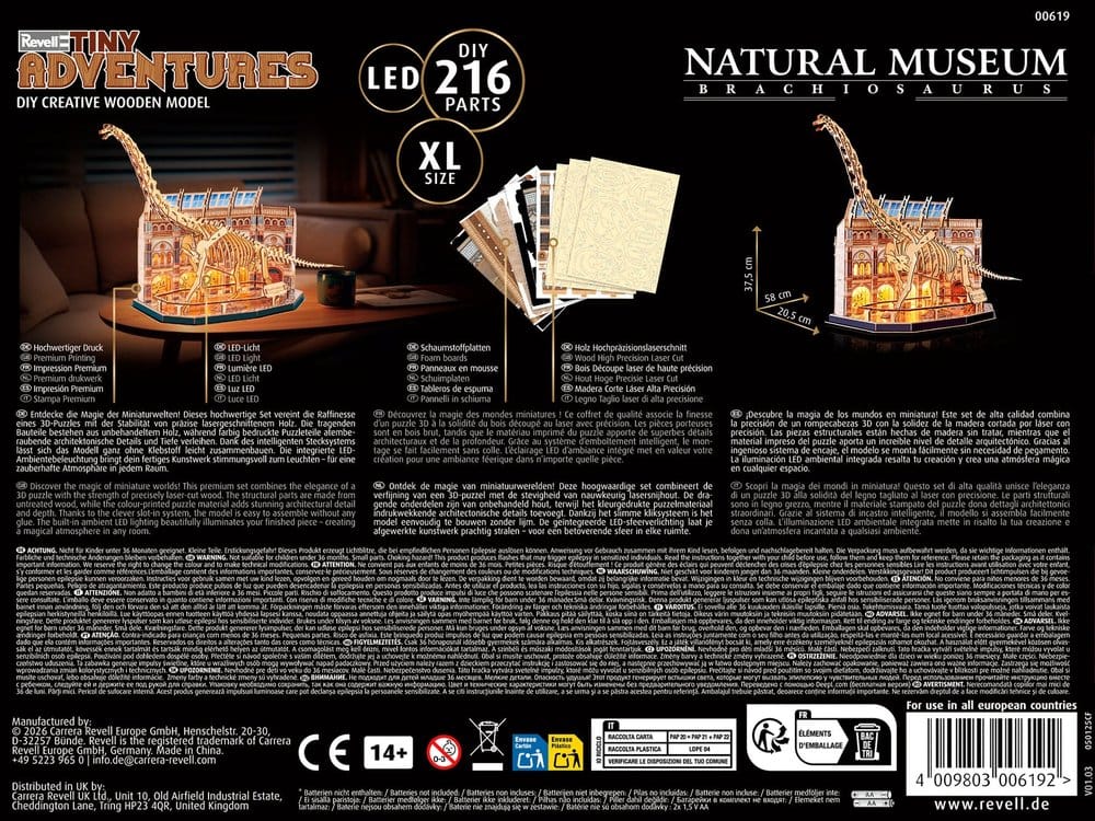 Revell Tiny Adventures Natural Museum Puzzle 3D de Madera Brachiosaurus Skeleton 58 cm