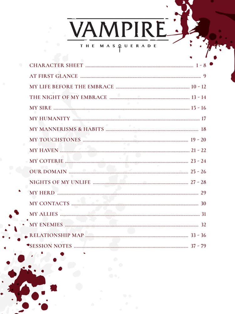 Vampire: The Masquerade 5th Edition RPG Diario Expanded Character Sheet Journal  *Edición Inglés* - Z POP Toys