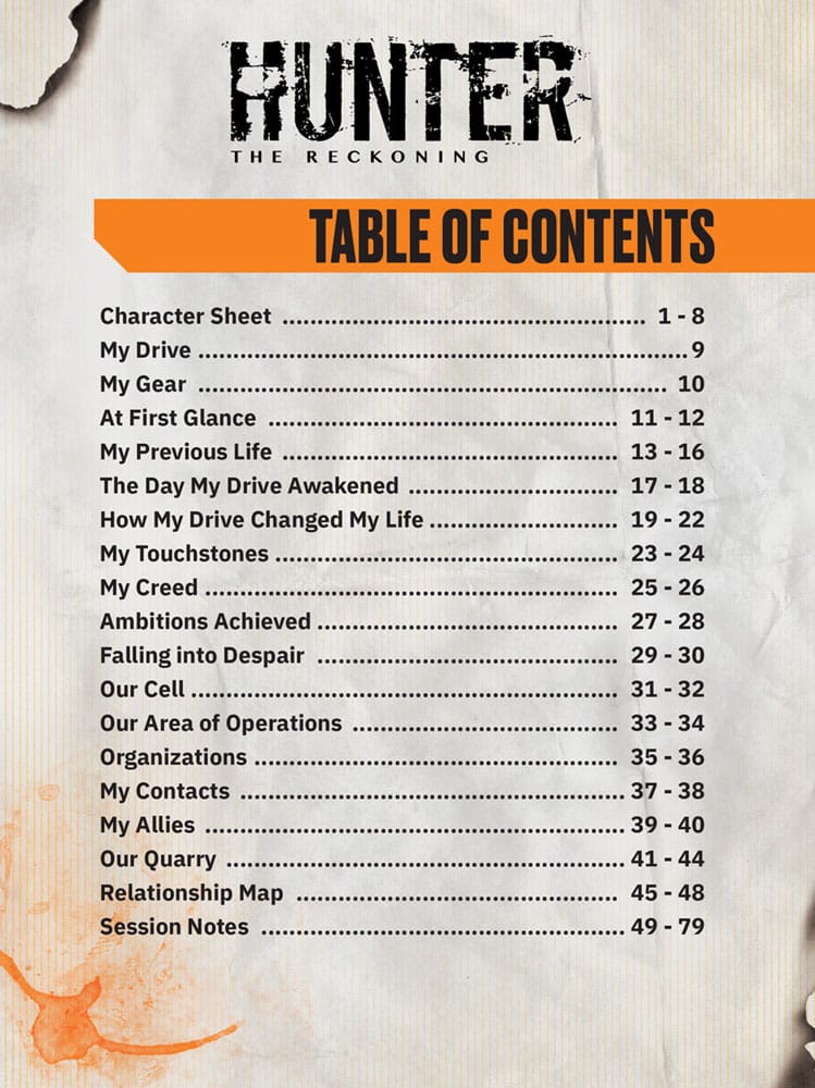 Hunter: The Reckoning 5th Edition RPG Diario Expanded Character Sheet Journal  *Edición Inglés* - Z POP Toys