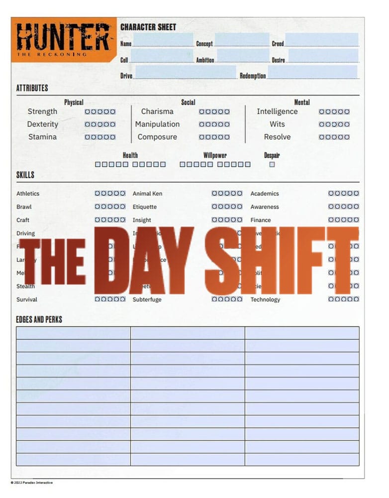 Hunter: The Reckoning 5th Edition RPG Diario Expanded Character Sheet Journal  *Edición Inglés* - Z POP Toys