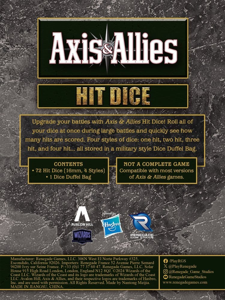 Avalon Hill juego de mesa Axis & Allies: Hit Dice Extensión