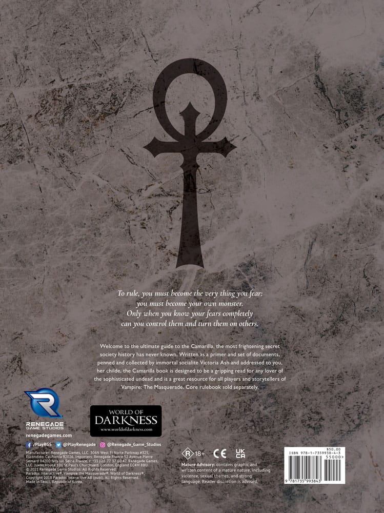 Vampire: The Masquerade 5th Edition RPG libro Camarilla Sourcebook *Edición Inglés* - Z POP Toys