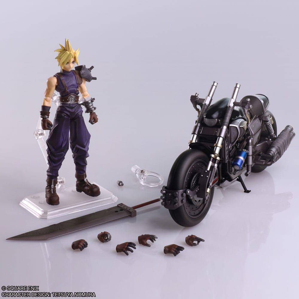 Final Fantasy VII Bring Arts Figura y vehículo Cloud Strife & Hardy-Daytona 15 cm