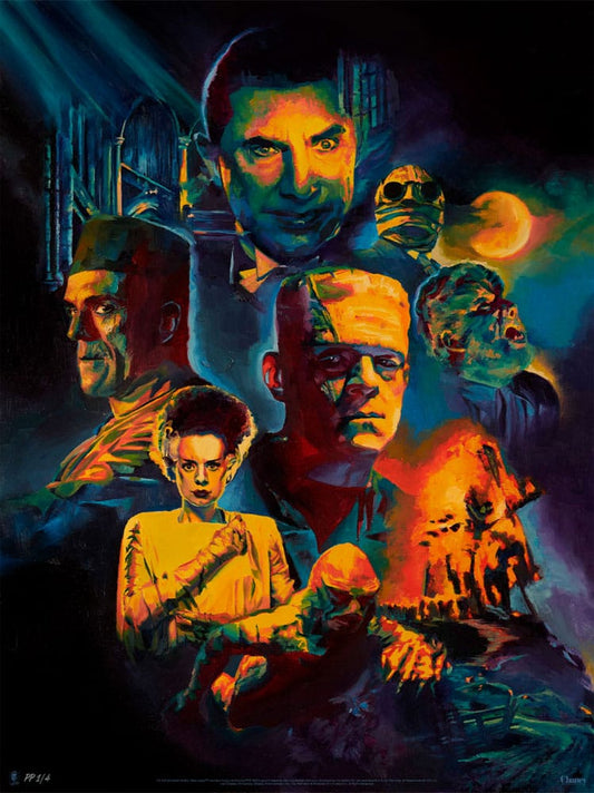 Universal Monsters Litografia Collage by Chris Valentine 61 x 46 cm - sin marco