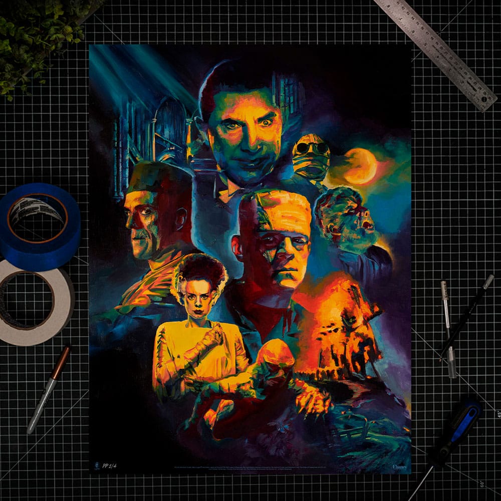 Universal Monsters Litografia Collage by Chris Valentine 61 x 46 cm - sin marco
