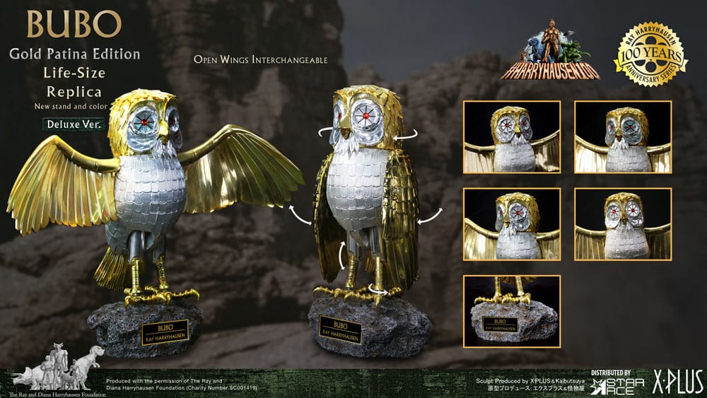 Furia de titanes Estatua Ray Harryhausens Bubo 34 Gold Patina Edition Deluxe Ver. 34 cm