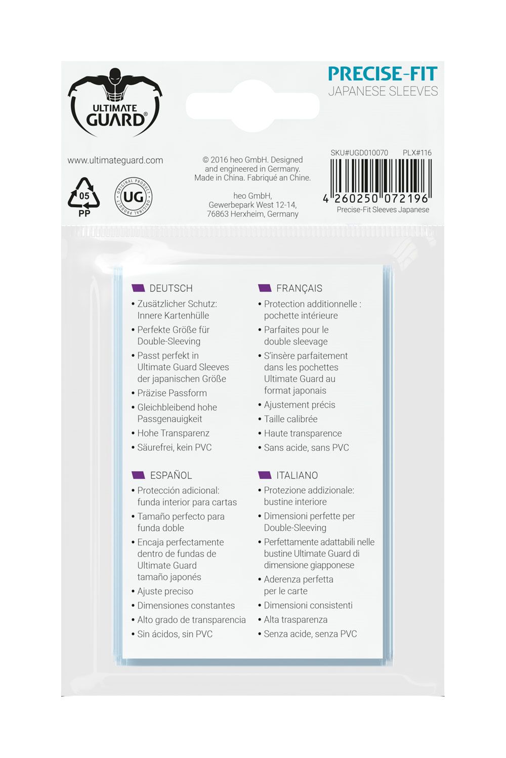 Ultimate Guard Precise-Fit Sleeves Fundas de Cartas Tamaño Japonés Transparente (100)