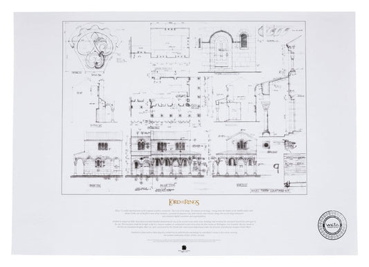 El Señor de los Anillos plan de construcción Litografia The Courtyard of Minas Tirith 59 x 42 cm